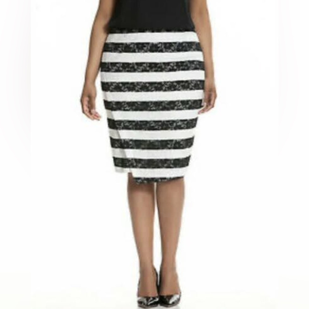 Lane Bryant Stretch Lace Black and White Striped Pencil Skirt Size 24 Plus